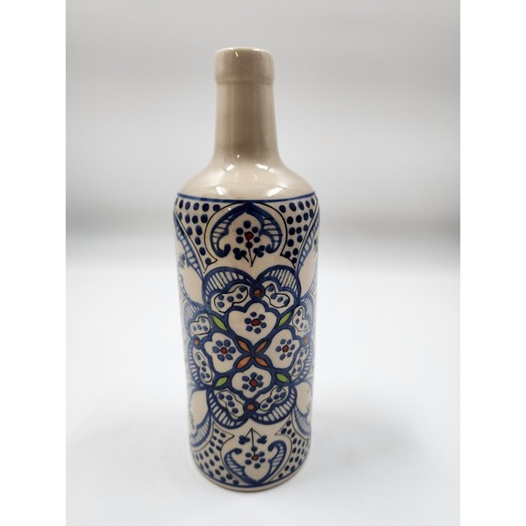 Unbranded Other - Vintage Safi Moroccan Hand Painted Ceramic BottleVase Blue Floral Pottery 8.25in